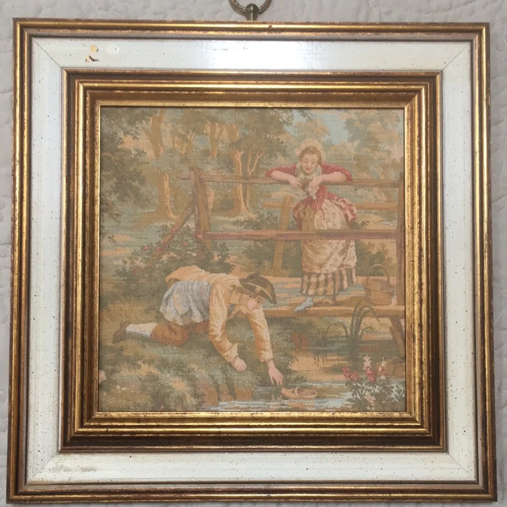 2 Vintage Tapestry Pictures Romantic Victorian Wall Art Sungott Art Studios NY